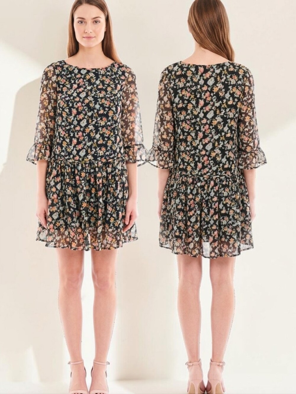 CLAUDIE PIERLOT Floral Print Flounced Hem Shift Dress - Size 6